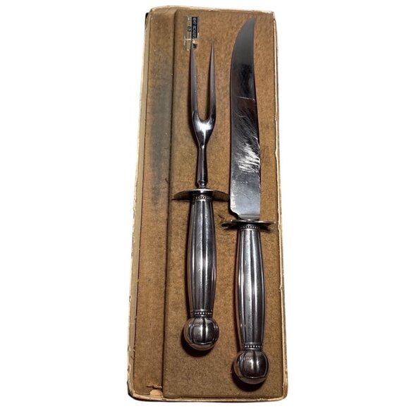 1847 Rogers Bros Carving Knife & Fork Set Hold Edge Original Box Stainless Vtg - Picture 1 of 15